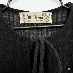 M. Rena Black Crinkle Gauze Boho Tunic Top L Made in USA Lagenlook